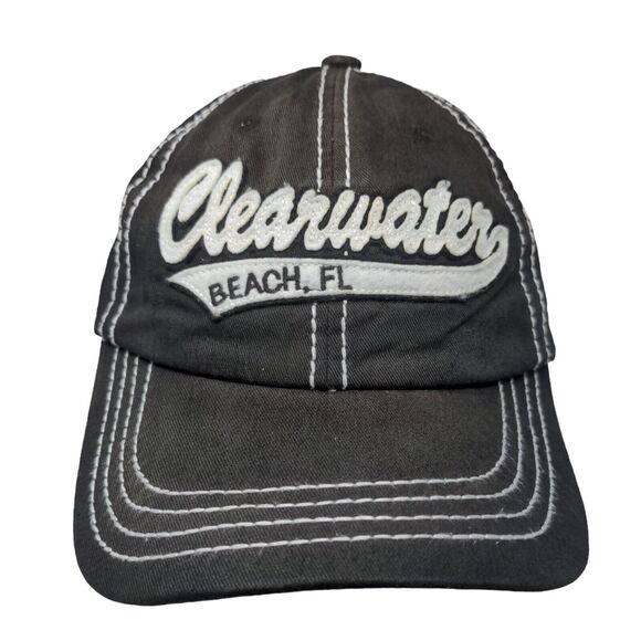 Clearwater Beach FL Strapback Hat Black OSFA Adjustable Embroidered Cotton Wings - Picture 1 of 8